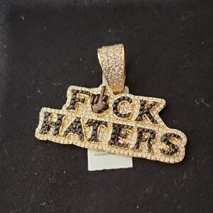 Gold & Black “FCUK Haters” Statement Pendant | Silver on Gold Vermeil